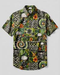 SKULL PARADISE BATIK PATCHWORK BUTTON-DOWN COLLAR SHIRT  - TLTW1108264