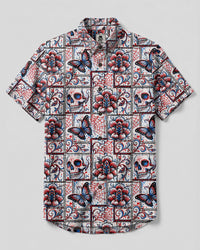 SKULL ROSE TATOOED PATCHWORK BUTTON-DOWN COLLAR SHIRT  - TLTW0608264