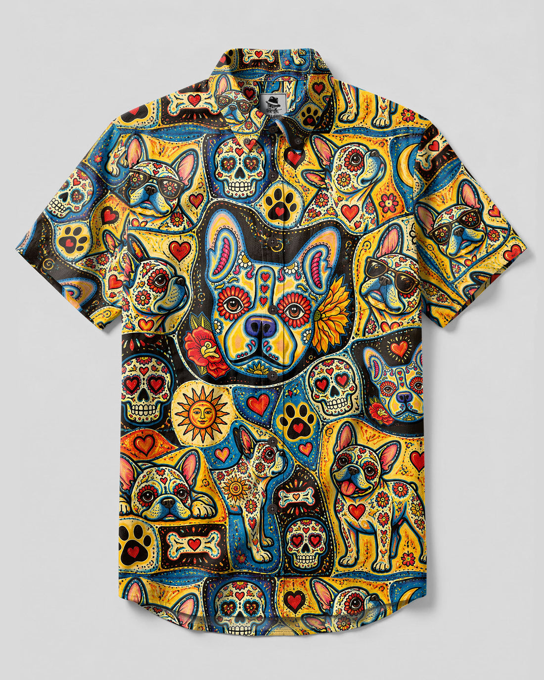 DIA DE LOS MUERTOS BULLDOG FOLK ART BUTTON-DOWN COLLAR SHIRT - TLTW1909268