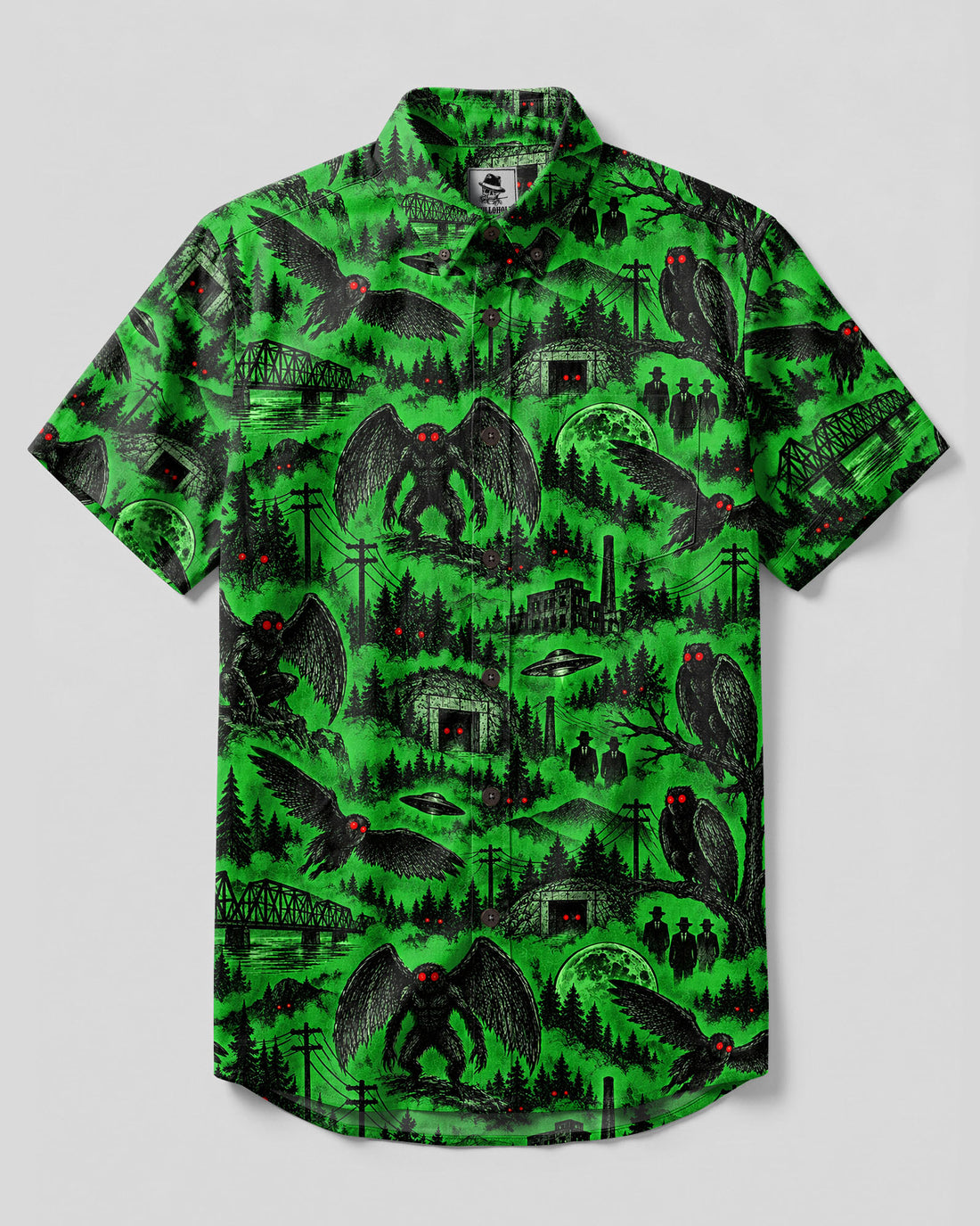NEON MOTHMAN NIGHTSCAPE PATTERN BUTTON-DOWN COLLAR SHIRT - TLTW2409267