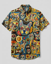 DIA DE LOS MUERTOS BULLDOG FOLK ART BUTTON-DOWN COLLAR SHIRT - TLTW1909268