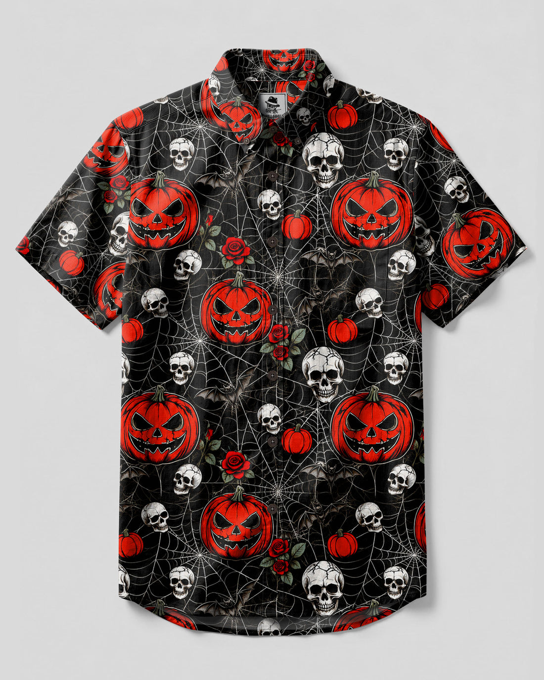 SKULL PUMPKIN HALLOWEEN BUTTON-DOWN COLLAR SHIRT  - TLTW1408262