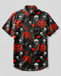 SKULL PUMPKIN HALLOWEEN BUTTON-DOWN COLLAR SHIRT  - TLTW1408262