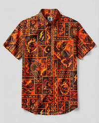 HELLFIRE SKELETON GOTHIC PATCHWORK BUTTON-DOWN COLLAR SHIRT - YHHG2309261