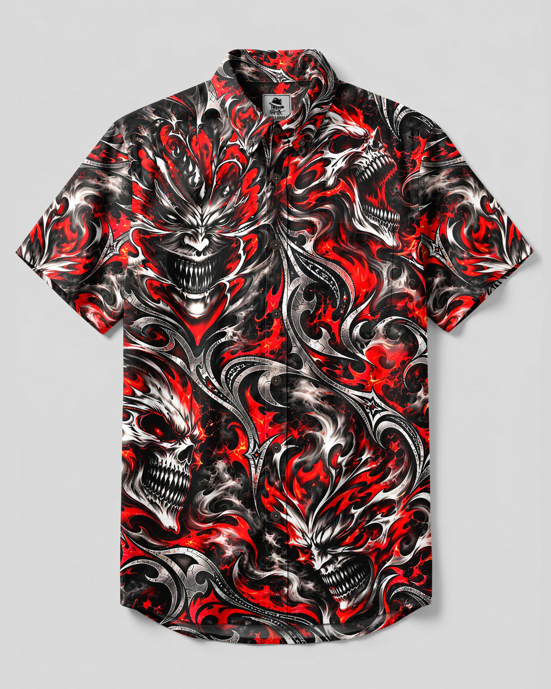 INFERNO SKULL TRIBAL BUTTON-DOWN COLLAR SHIRT - YHLN0510261