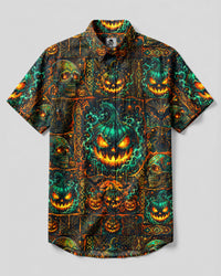 SKULL PUMPKIN HALLOWEEN PATCHWORK BUTTON-DOWN COLLAR SHIRT  - TLHG0309269
