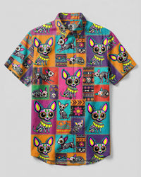 COLORFUL CALAVERA CHIHUAHUA DOG PATCHWORK BUTTON-DOWN COLLAR SHIRT - TLTW1809262