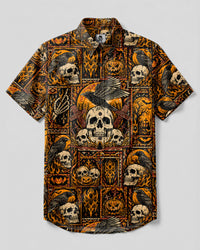 SKULL RAVEN HALLOWEEN PATCHWORK BUTTON-DOWN COLLAR SHIRT  - TLTW0709262