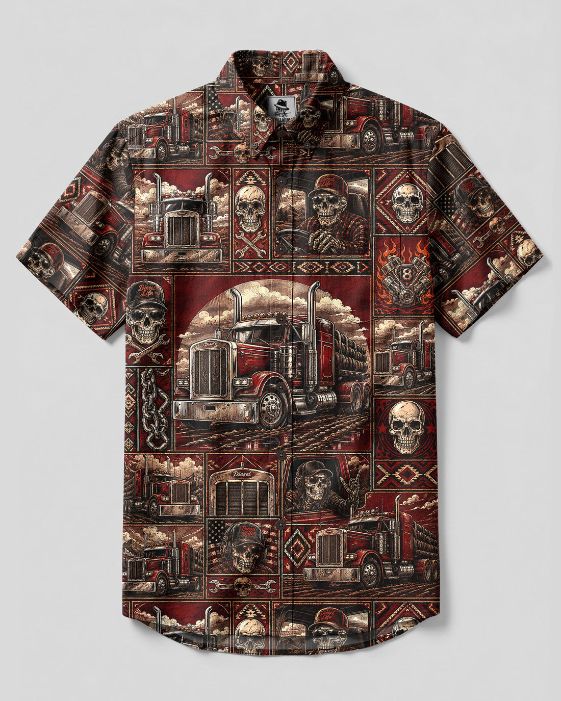 DIESEL LIFE SKULL TRUCK COLLAGE BUTTON-DOWN COLLAR SHIRT  - TLHG2608262