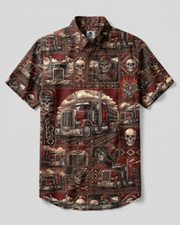 DIESEL LIFE SKULL TRUCK COLLAGE BUTTON-DOWN COLLAR SHIRT  - TLHG2608262