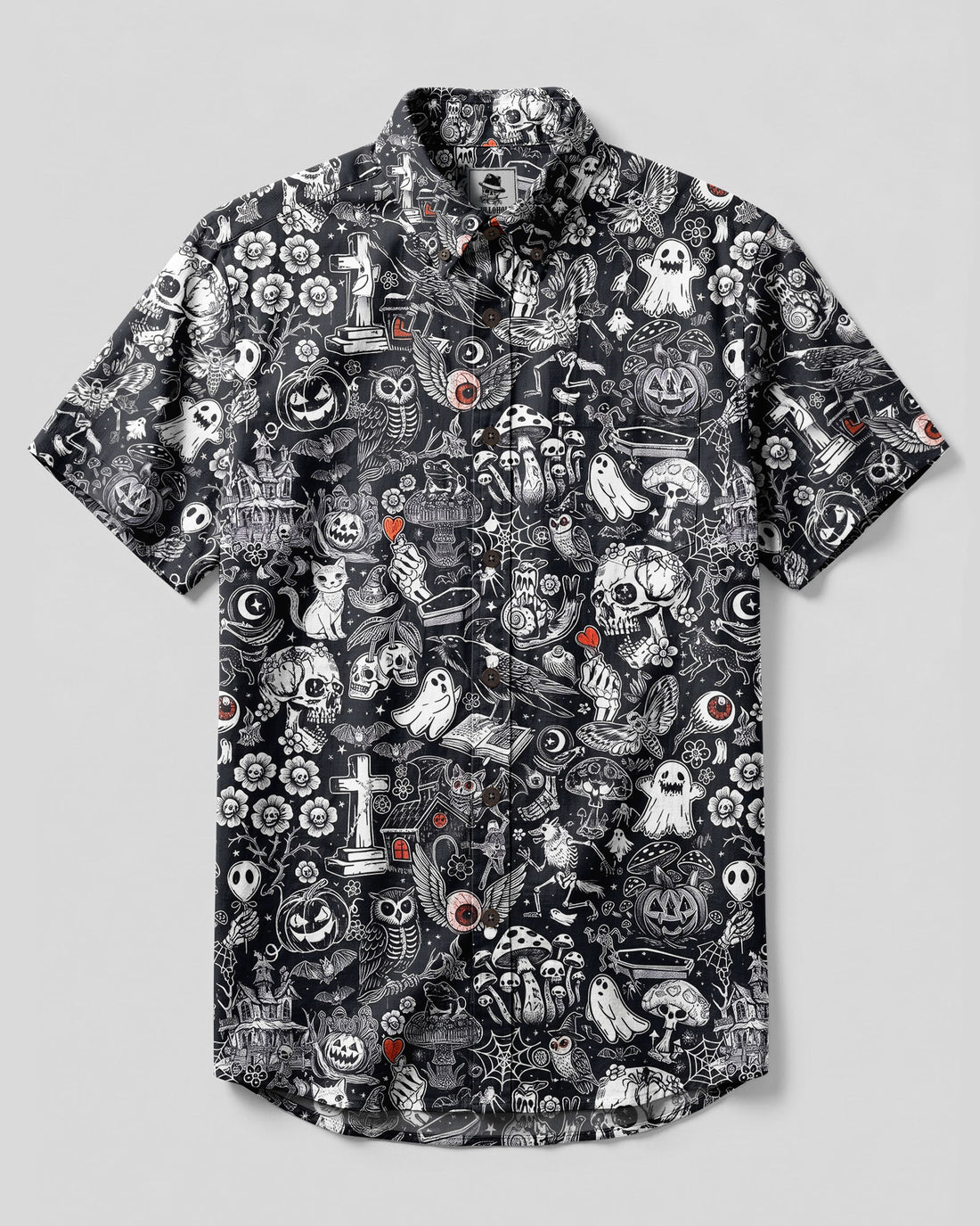 WICKED HALLOWEEN SKULL PATTERN BUTTON-DOWN COLLAR SHIRT - TYLN2808268