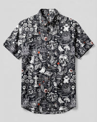 WICKED HALLOWEEN SKULL PATTERN BUTTON-DOWN COLLAR SHIRT - TYLN2808268