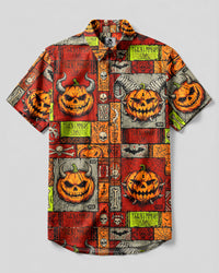 TRIBAL DEMON PUMPKIN HALLOWEEN MOSAIC BUTTON-DOWN COLLAR SHIRT  - TLHG2908263