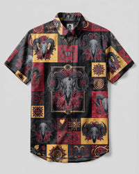 GOTHIC SKULL AND ROSE PATCHWORK BUTTON-DOWN COLLAR SHIRT - TYLN0409262