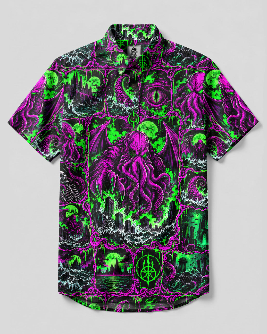 NEON CTHULHU ELDRITCH COMIC BUTTON-DOWN COLLAR SHIRT - TLHG1709263