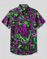 NEON CTHULHU ELDRITCH COMIC BUTTON-DOWN COLLAR SHIRT - TLHG1709263