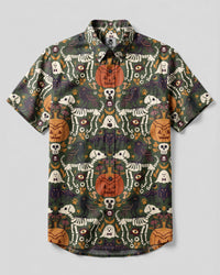 GOTHIC OLIVE SKELETON DOG AND RAVEN HALLOWEEN BUTTON-DOWN COLLAR SHIRT - TYLN0409265