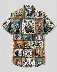 SUGAR SKULL FRENCH BULLDOG PATCHWORK BUTTON-DOWN COLLAR SHIRT  - TLHG0309266