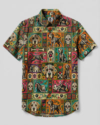 LABRADOR SUGAR SKULL DOG BUTTON-DOWN COLLAR SHIRT - TLNO1909264