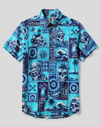 TROPICAL SKULL ISLAND PATCHWORK BUTTON-DOWN COLLAR SHIRT  - TLNO0508261