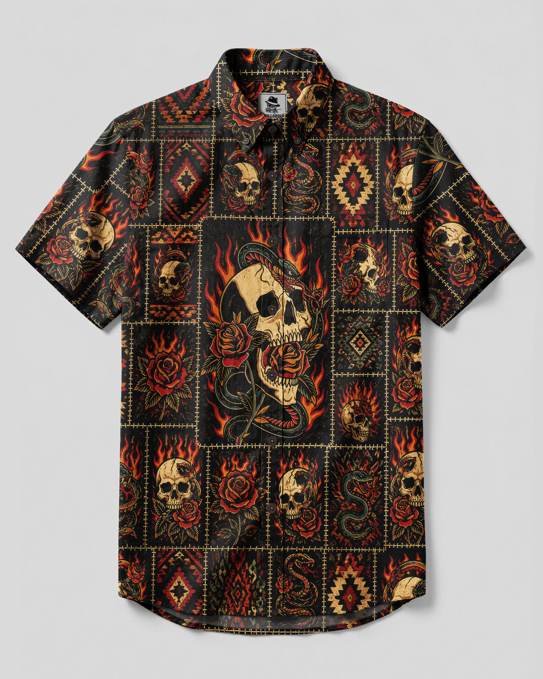 SNAKE SKULL PATCHWORK BUTTON-DOWN COLLAR SHIRT  - TLNO0708262