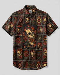 SNAKE SKULL PATCHWORK BUTTON-DOWN COLLAR SHIRT  - TLNO0708262