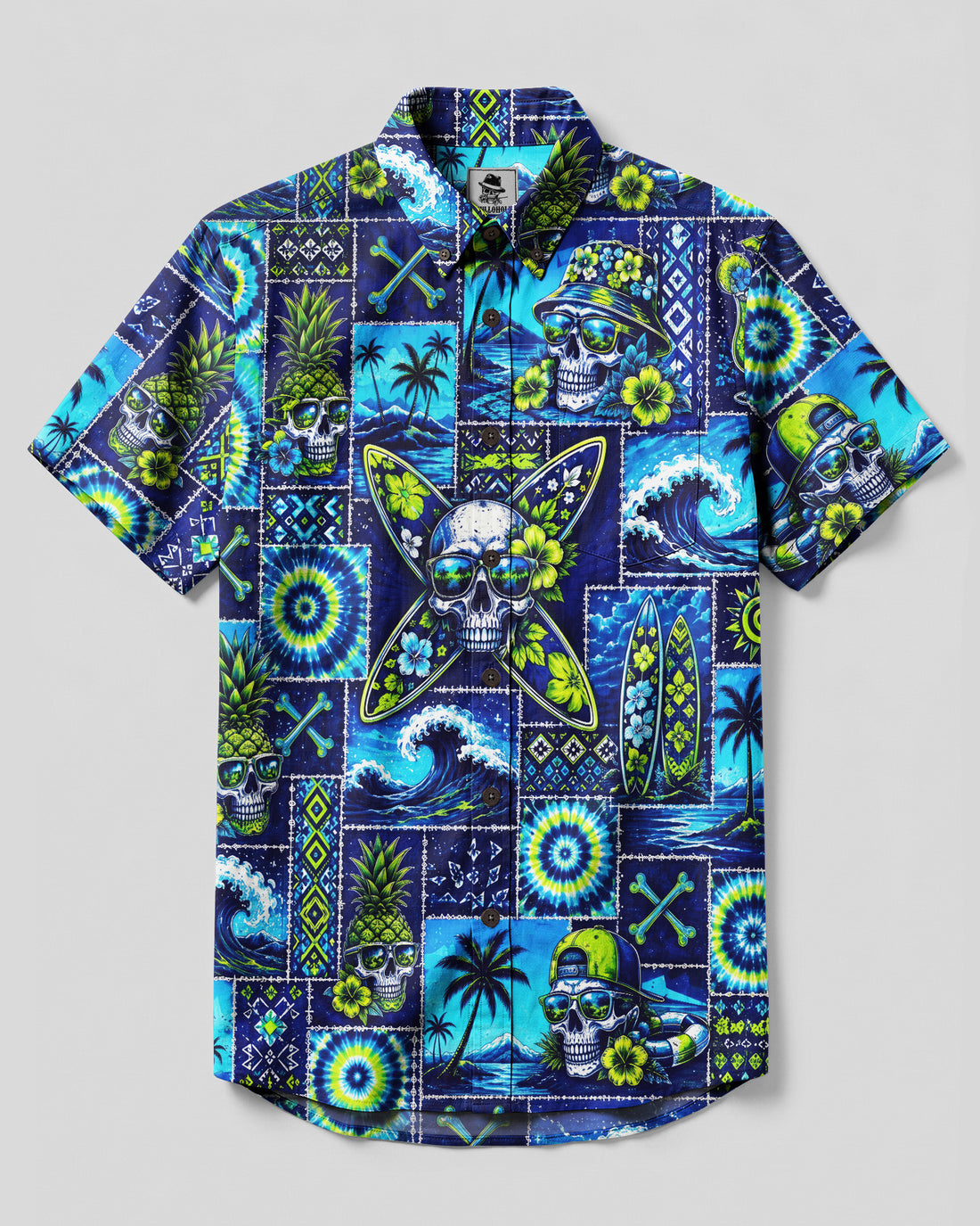 SURF SKULL ISLAND PATCHWORK BUTTON-DOWN COLLAR SHIRT  - TLNO0708264