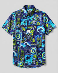 SURF SKULL ISLAND PATCHWORK BUTTON-DOWN COLLAR SHIRT  - TLNO0708264