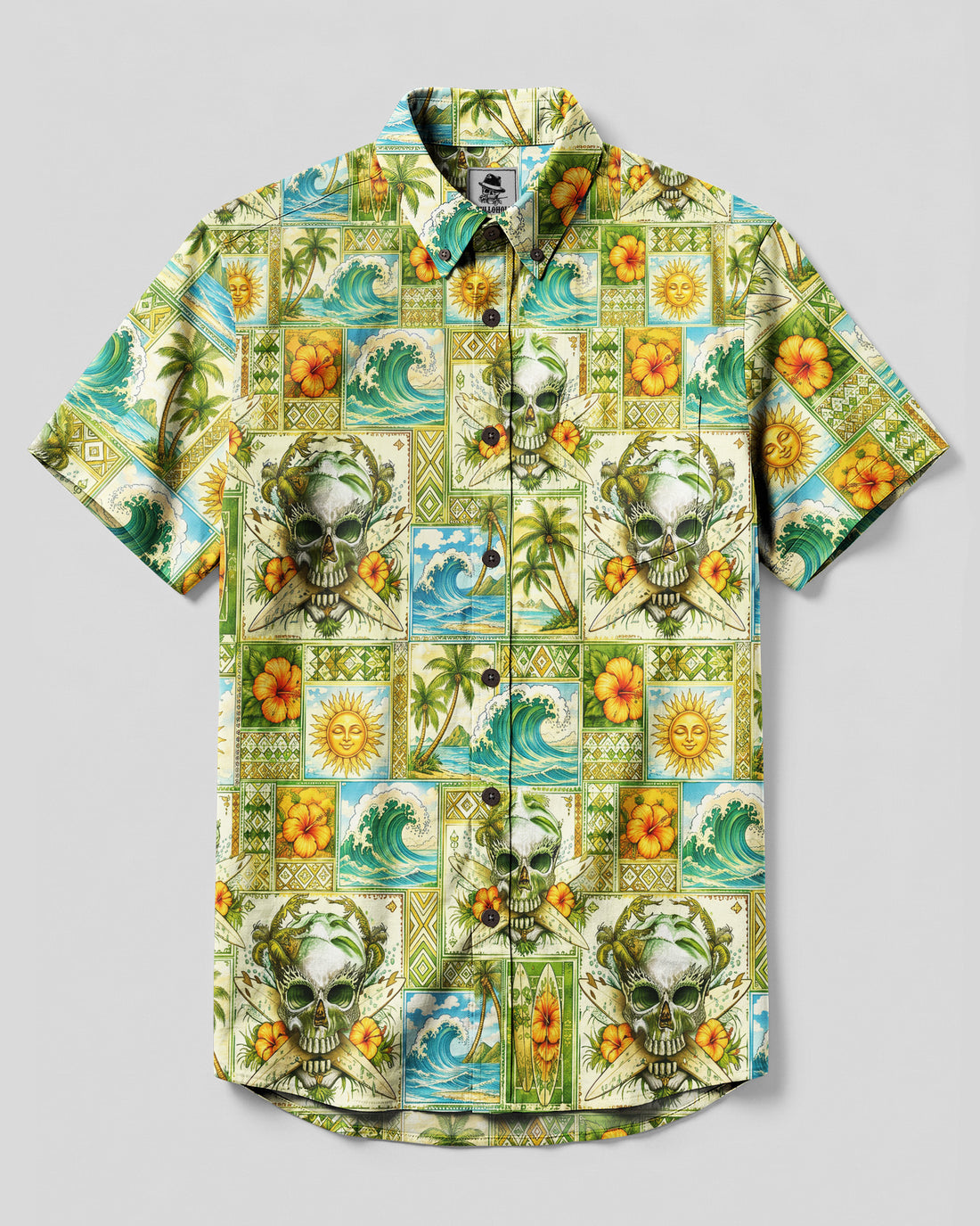 SURF SKULL ISLAND PATCHWORK BUTTON-DOWN COLLAR SHIRT  - TLNO0608262