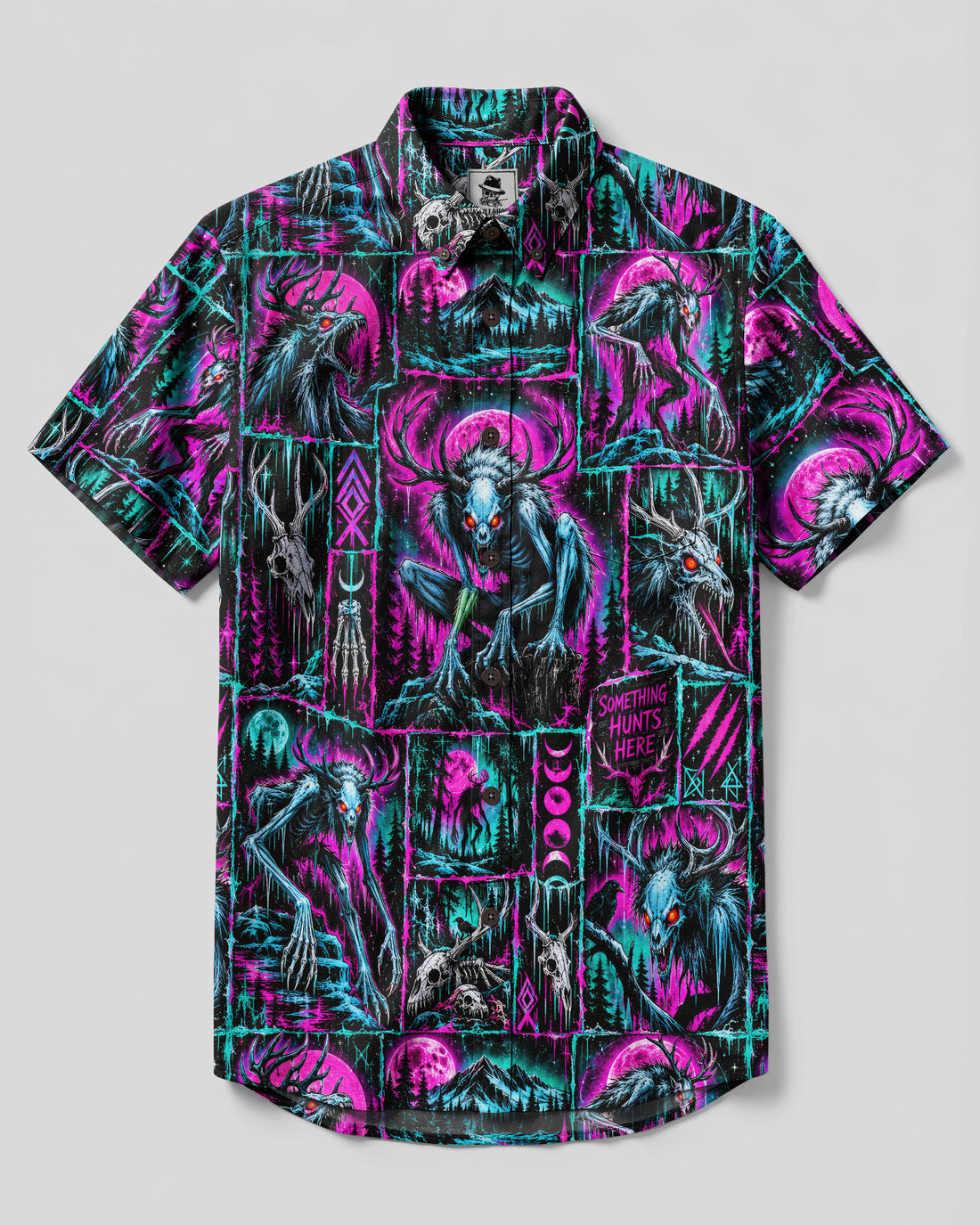 NEON WENDIGO NIGHTFALL PATCHWORK BUTTON-DOWN COLLAR SHIRT - TLNO2809265