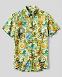 SURF SKULL ISLAND PATCHWORK BUTTON-DOWN COLLAR SHIRT  - TLNO0608262