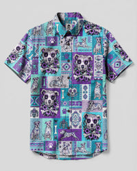 PITBULL DOG TRIBAL PATCHWORK BUTTON-DOWN COLLAR SHIRT  - TLNO0309264
