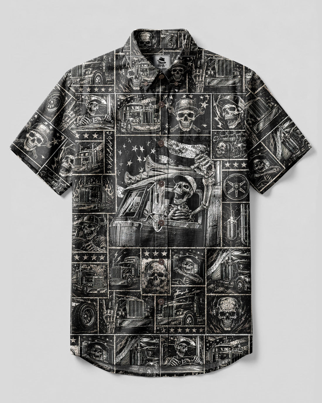 TRUCKER SKELETON PATCHWORK BUTTON-DOWN COLLAR SHIRT  - TLNT2508267