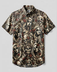 SUGAR SKULL DAY OF THE DEAD GOTHIC BUTTON-DOWN COLLAR SHIRT  - TLNT0409267