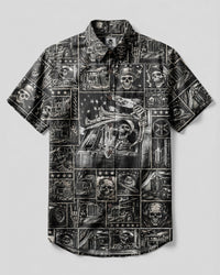 TRUCKER SKELETON PATCHWORK BUTTON-DOWN COLLAR SHIRT  - TLNT2508267