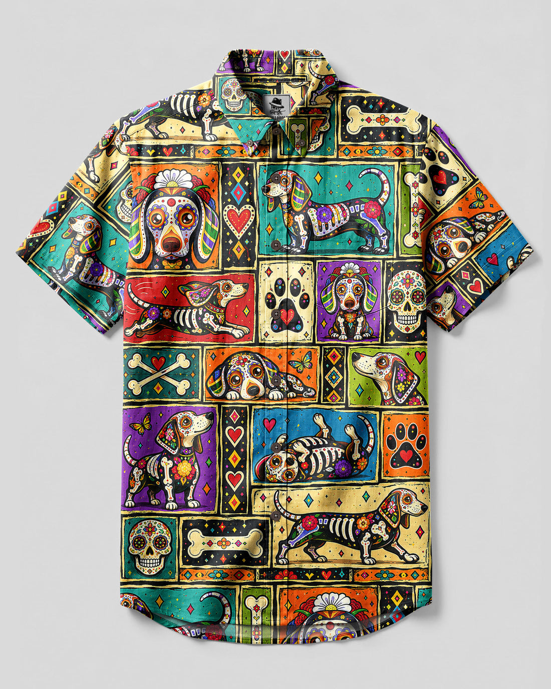 CALAVERA DACHSHUND DOG PATCHWORK  BUTTON-DOWN COLLAR SHIRT - TLNT2309263