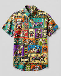 CALAVERA DACHSHUND DOG PATCHWORK  BUTTON-DOWN COLLAR SHIRT - TLNT2309263
