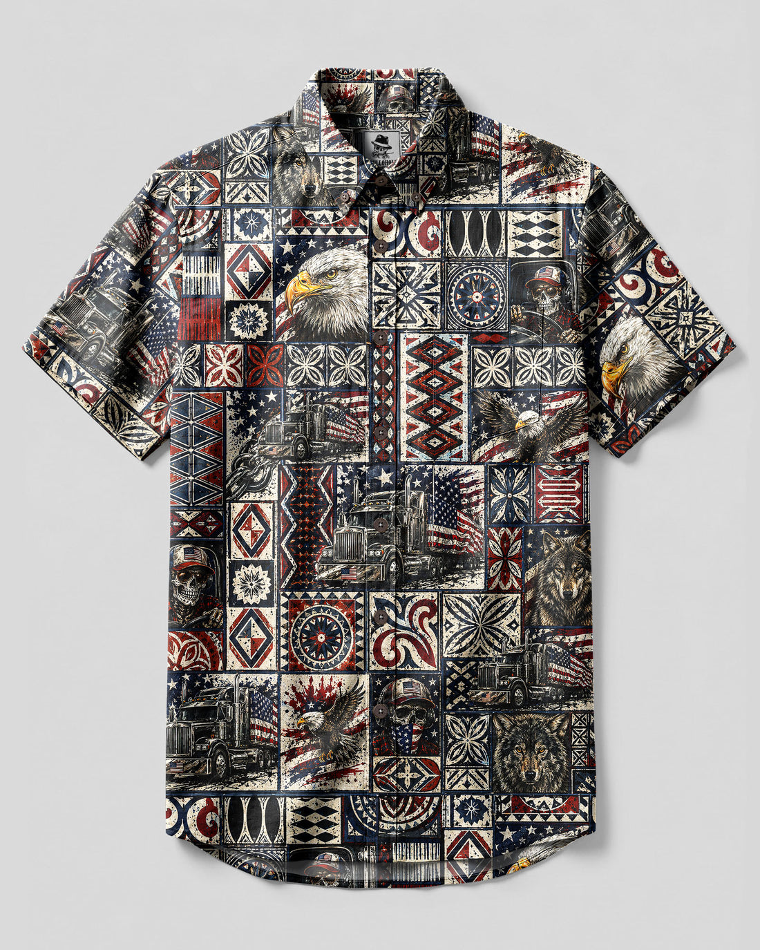 GRUNGE TRUCK PATCHWORK BUTTON-DOWN COLLAR SHIRT  - TLNT25082613
