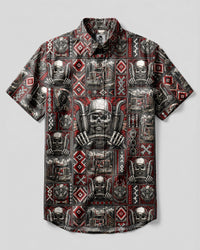 HIGHWAY TRIBAL SKULL TRUCKER PATCHWORK BUTTON-DOWN COLLAR SHIRT  - TLNT2608262