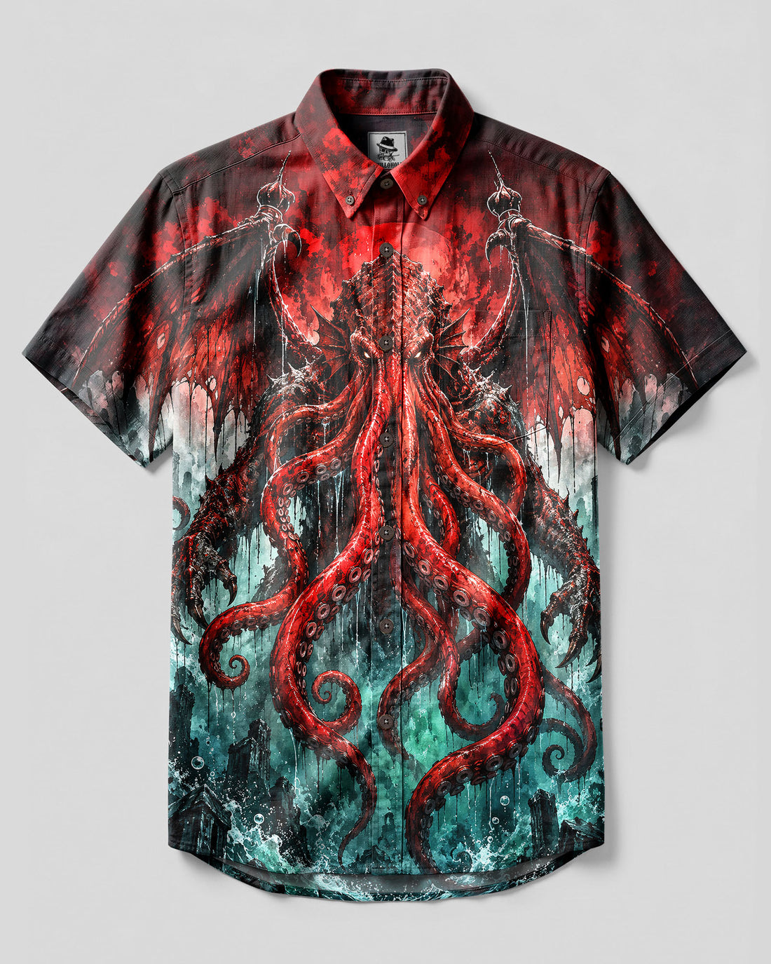 CRIMSON CTHULHU RISING BUTTON-DOWN COLLAR SHIRT - TLNT1809268