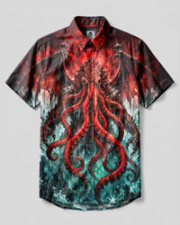 CRIMSON CTHULHU RISING BUTTON-DOWN COLLAR SHIRT - TLNT1809268