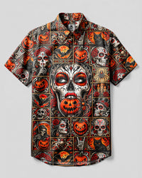 SUGAR SKULL DAY OF THE DEAD HALLOWEEN PATCHWORK BUTTON-DOWN COLLAR SHIRT  - TLNT0409264