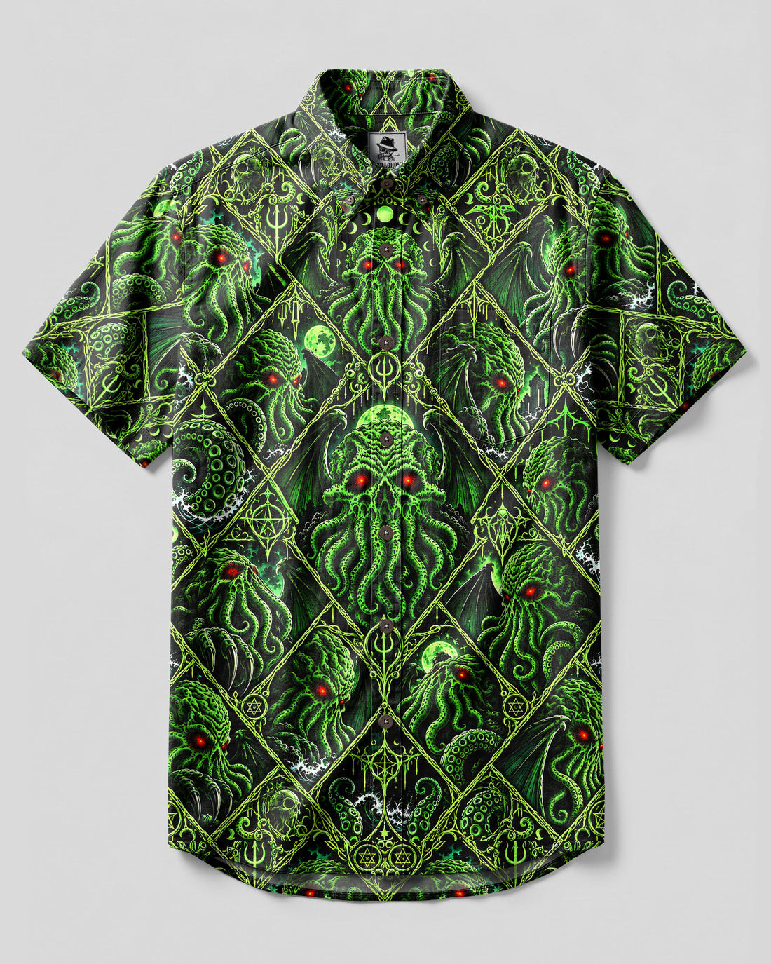 NEON CTHULHU DIAMOND MOSAIC BUTTON-DOWN COLLAR SHIRT - TLNT1909261