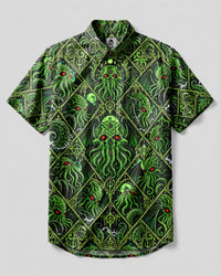 NEON CTHULHU DIAMOND MOSAIC BUTTON-DOWN COLLAR SHIRT - TLNT1909261