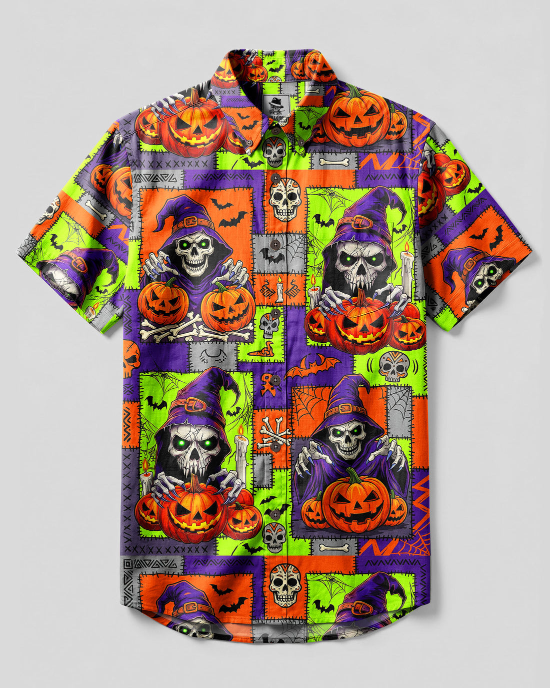 SKULL WITCHY HALLOWEEN PATCHWORK BUTTON-DOWN COLLAR SHIRT  - TLNT03092613