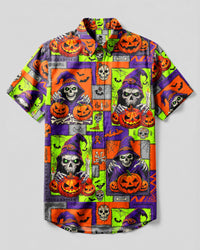 SKULL WITCHY HALLOWEEN PATCHWORK BUTTON-DOWN COLLAR SHIRT  - TLNT03092613