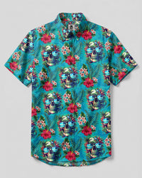 OCEAN TROPICAL SKULL BUTTON-DOWN COLLAR SHIRT  - TLTW1008263