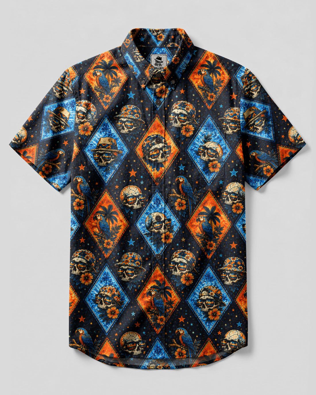 TROPICAL SKULL AND PARROT BUTTON-DOWN COLLAR SHIRT - TLHG0508264