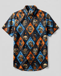 TROPICAL SKULL AND PARROT BUTTON-DOWN COLLAR SHIRT - TLHG0508264