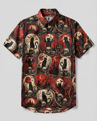 GOTHIC BATS CAT HALLOWEEN PATCHWORK BUTTON-DOWN COLLAR SHIRT  - TLNO0409266